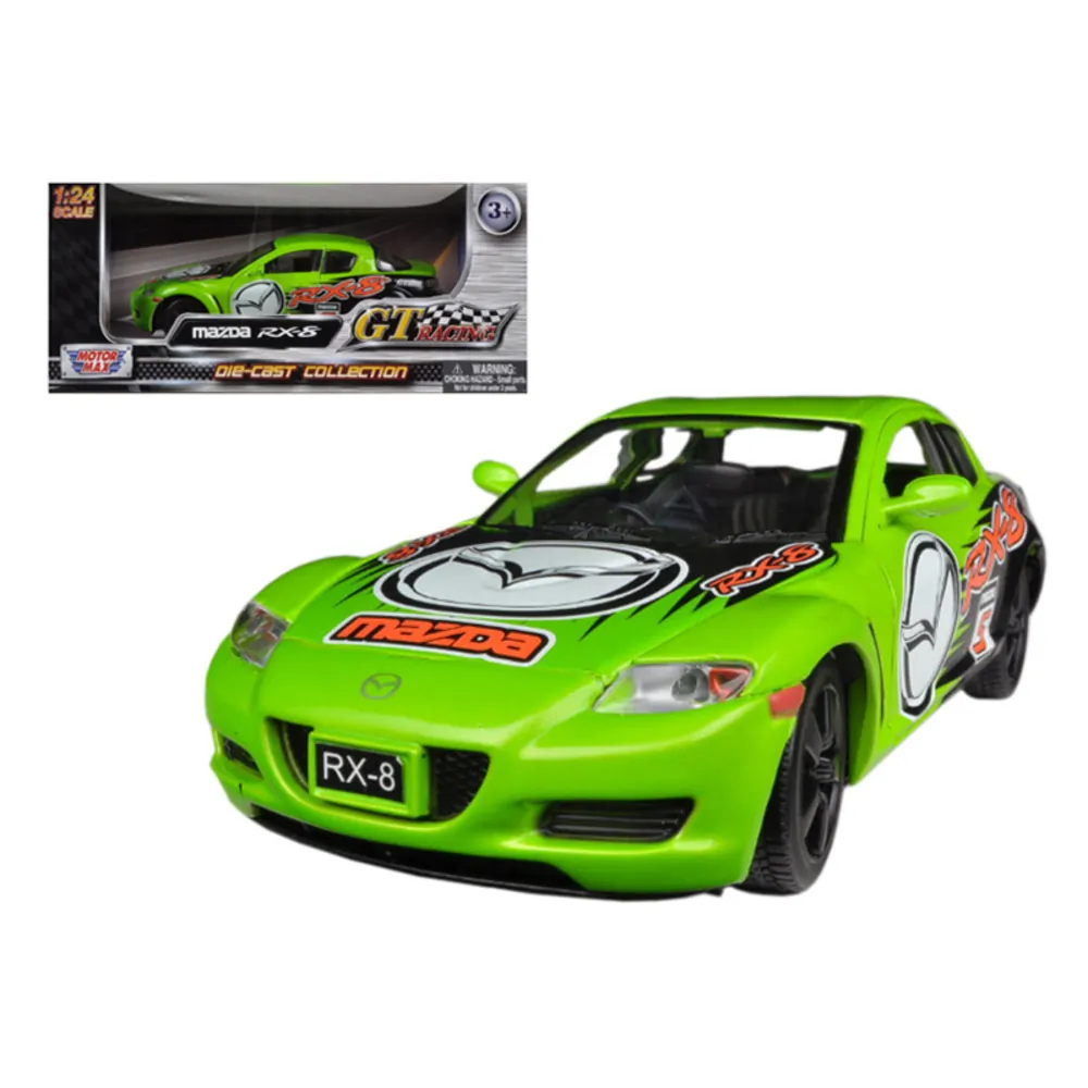 Motormax 73778grn — Mazda RX-8 #5 Green GT Racing Diecast Model Car 1/24 Scale