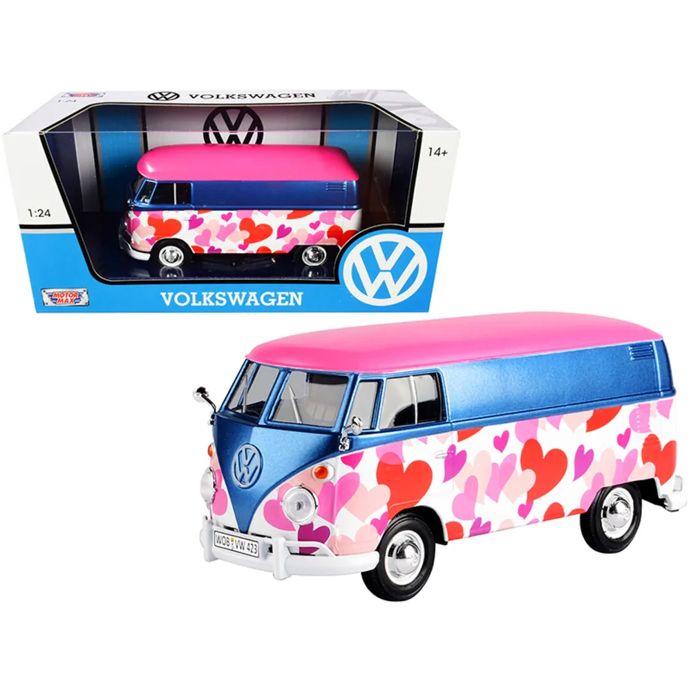 Motormax 79581 — Volkswagen Type 2 T1 Delivery Van Love Pink Blue 1/24 Diecast