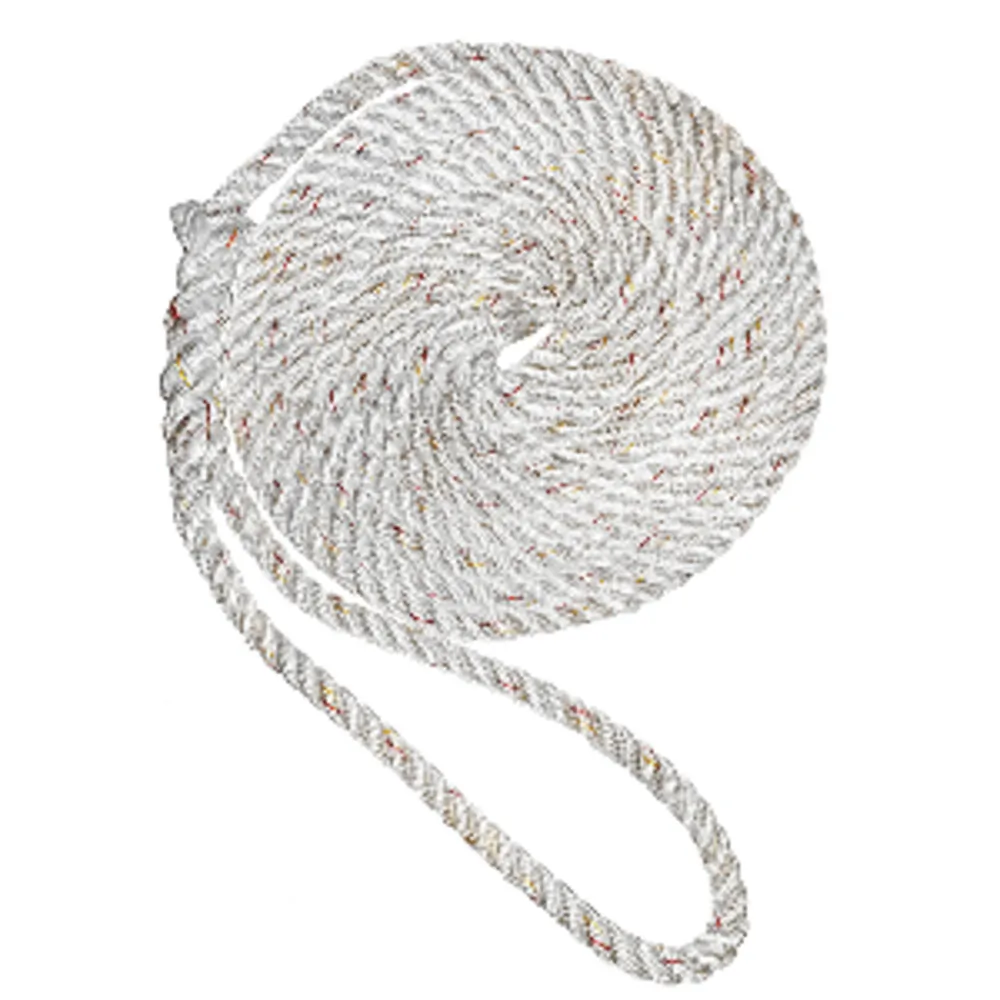 New England Ropes C6050-16-00015 — New England Ropes 1/2" X 15' Premium Nylon 3 Strand Dock Line - White w/Tracer