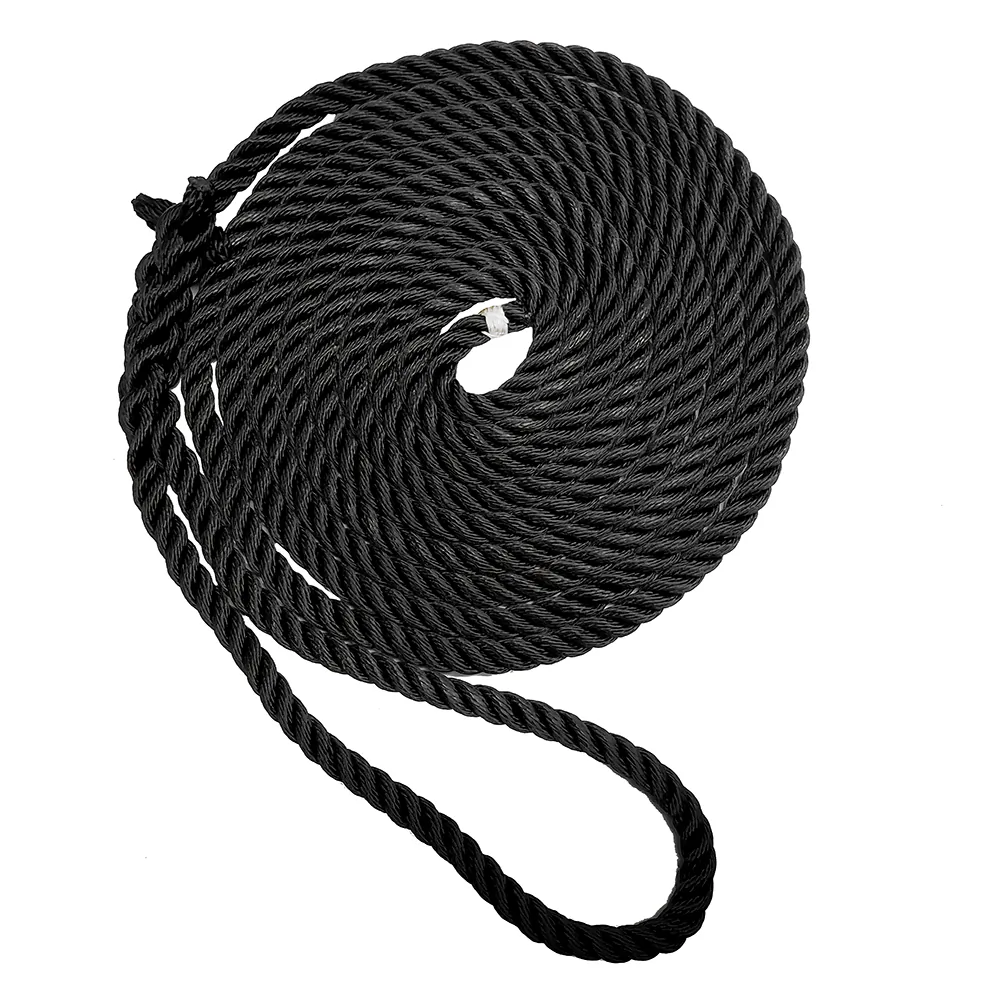 New England Ropes C6054-16-00015 — Premium 1/2" x 15' Nylon 3-Strand Dock Line - Black