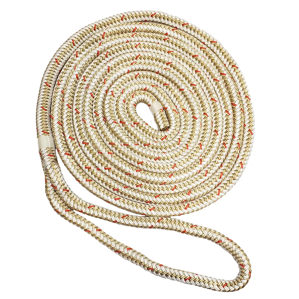 New England Ropes C5059-12-00025 — 3/8" x 25' Nylon Double Braid Dock Line - White/Gold