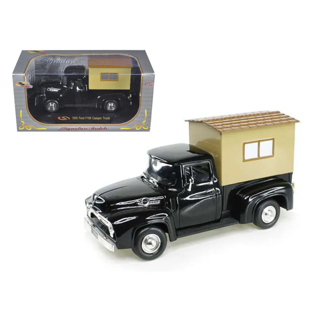 Signature Models 32395BK — 1956 Ford F-100 Pickup Truck Black with Camper Model 1:32