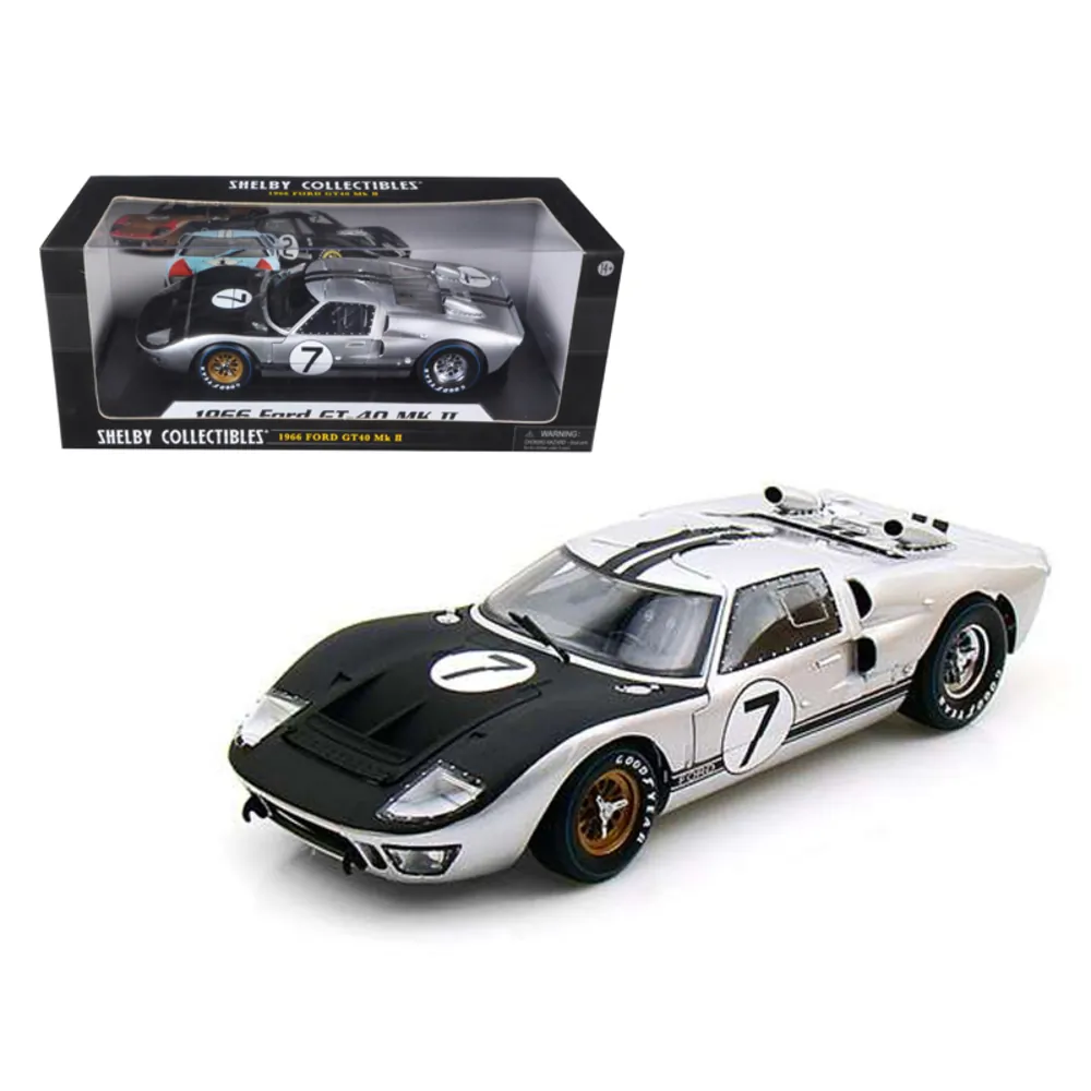 Shelby Collectibles SC404 — 1966 Ford GT40 MK II #7 Silver 1/18 Diecast Model Car