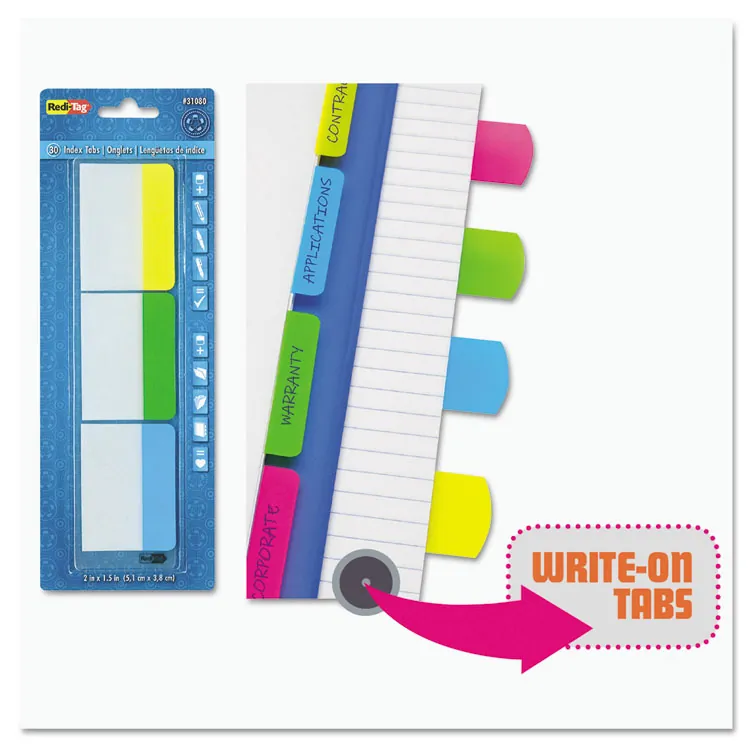REDITAG CORPORATION RTG 33248 — Redi-Tag Index Flags - 12 x Blue, 12 x Yellow, 12 x Magenta, 12 x Green - 2 x 0.69 - Rectangle - Assorted - Plastic - Removable, Self-adhesive - 48 / Pack