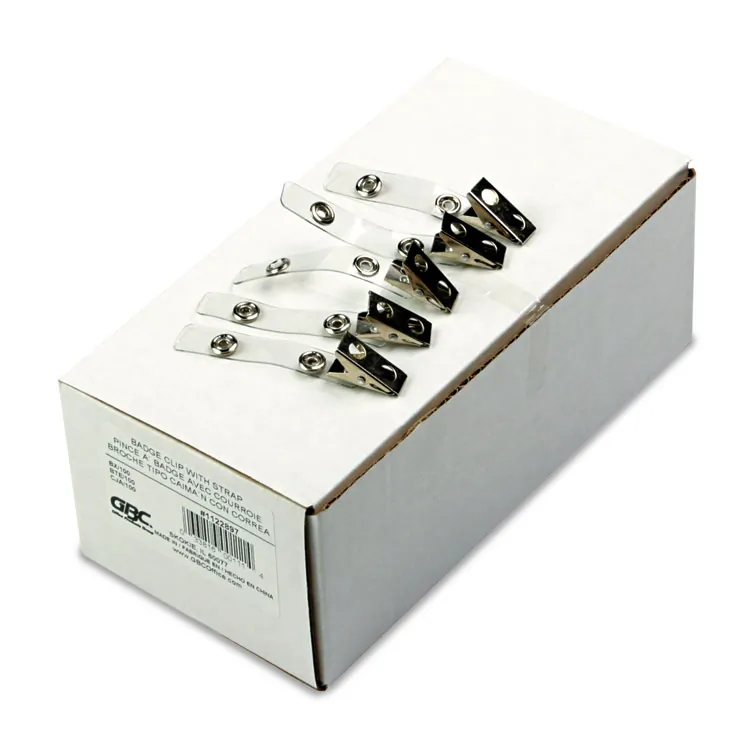GBC-COMMERCIAL & CONSUMER GRP 1122897 — Silver Badge Clips with Plastic Straps - 100 Pack