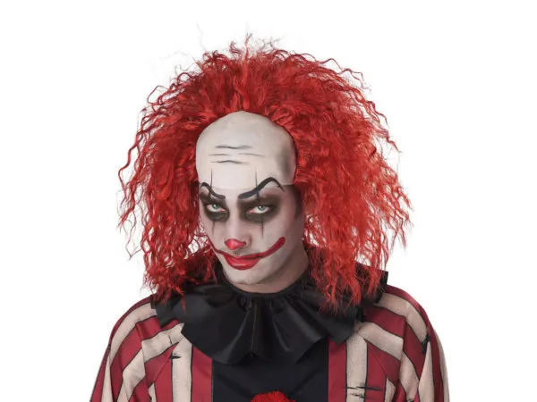 Bulk Buys VR149 — Crazy Red Clown Wig with Bald Cap and Forehead Wrinkles