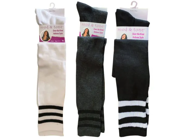 bulk buys BJ397 - Knee High Stripe Socks for Women - Assorted Colors