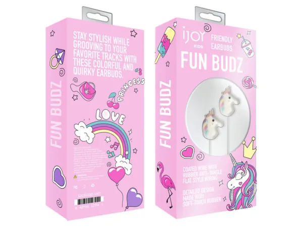 bulk buys EC518 - EarBuddies Unicorn Kids Earbuds - Fun & Colorful Sound