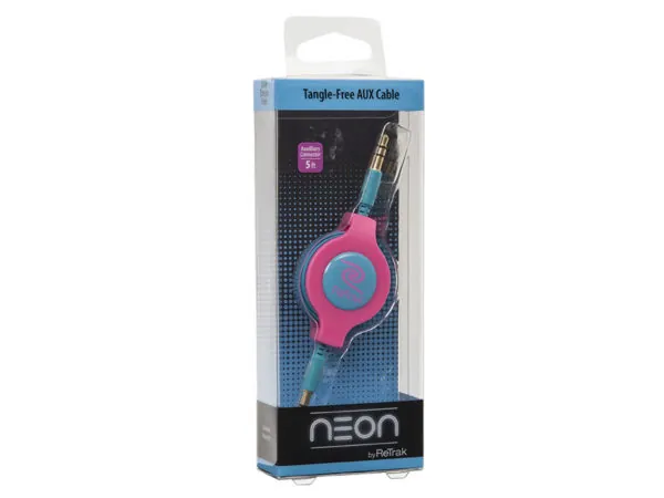 bulk buys EN960 - Retrak 3.2 Retractable Aux Audio Cable - Neon PinkBlue
