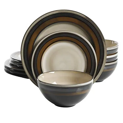 Gibson 116868.12r - Everstone 12-Piece Metallic Brown Dinnerware Set