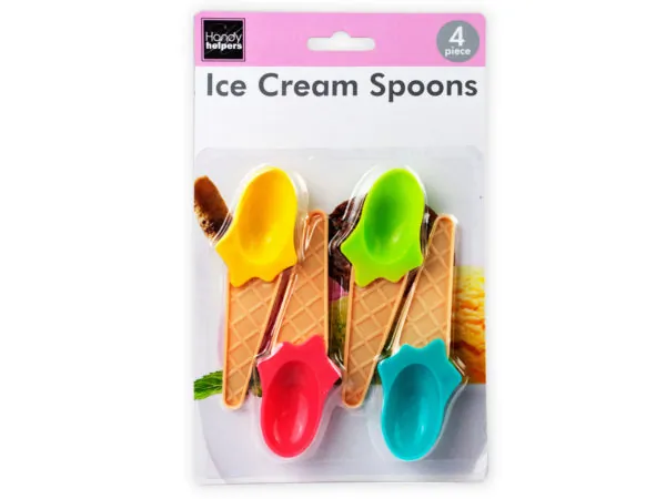Bulk Buys HB629 — Colorful Ice Cream Cone Shaped Spoons - 4 Pack
