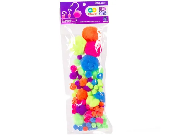 bulk buys SC803 - 100 Assorted Neon Craft Poms for Creative Projects
