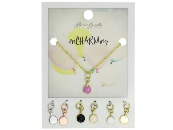 Bulk Buys GW891 — Charming Pink Coin Necklace with Interchangeable Charms