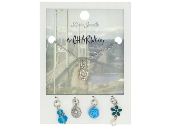 Bulk Buys GW866 — Charming Silver Flower & Gem Necklace Set