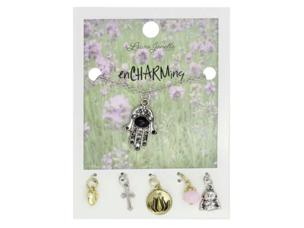 Bulk Buys GW864 — Charming Gold Hamsa Necklace with Interchangeable Charms