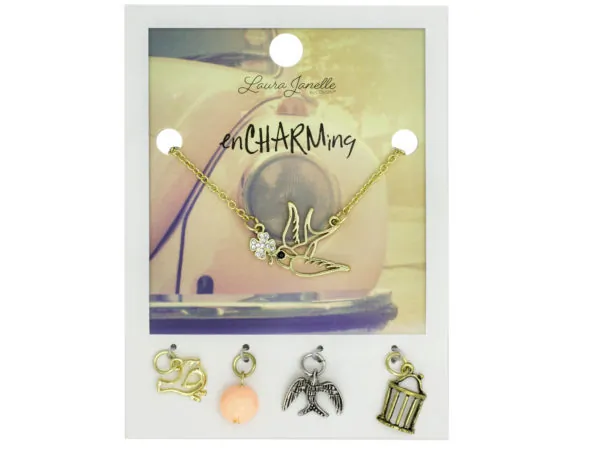 Bulk Buys GW875 — Charming Gold Bird Necklace with Interchangeable Charms