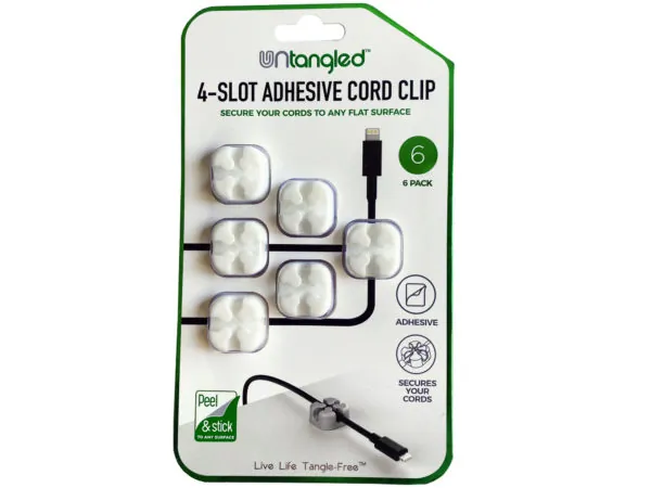 Bulk Buys SC763 — 6 Pack White Adhesive Cord Clips with 4 Way Slots