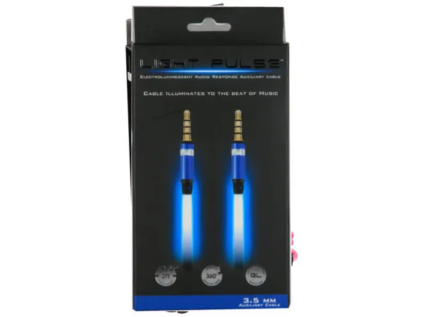 Bulk Buys CR096 — Electroluminescent Blue AUX Audio Cable - 3 Feet