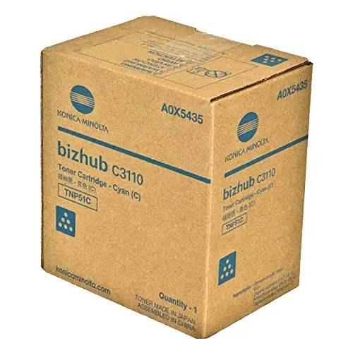 KONICA MINOLTA KNMA0X5435 — Konica Minolta TNP51C A0X5435 Bizhub C3110 Toner Cartridge (Cyan) in Retail Packaging