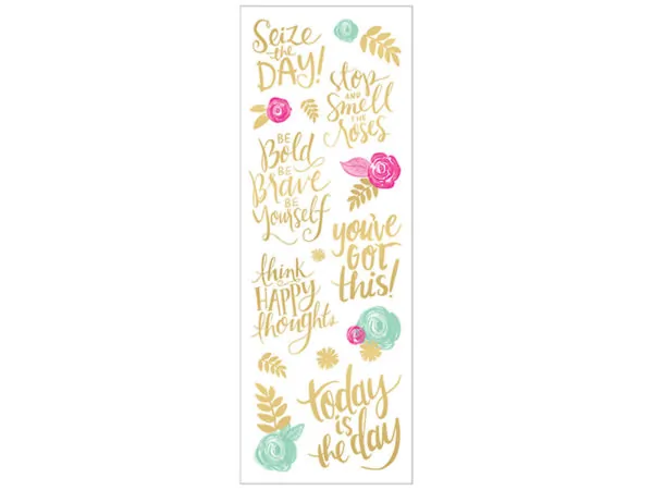 bulk buys CH905 - Floral Golden Inspirational Sticker Set - 15 Pieces