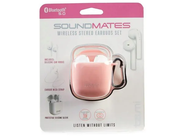 Bulk Buys EN855 — SoundsMates Wireless Bluetooth 5.0 Earbuds - Pink Edition