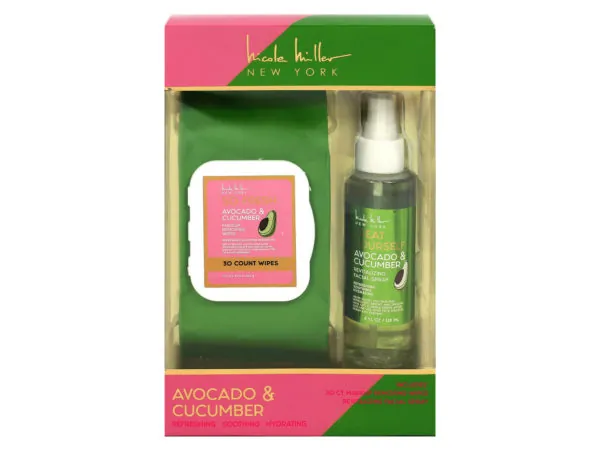 bulk buys HC537 - Nicole Miller Avocado Cucumber Face Wipes & Mist Gift Set