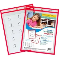 C-LINE CLI 40814 — C-Line Reusable Dry Erase Pocket - Study Aid - Neon Red, 9 x 12, 40814