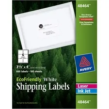 Avery Dennison AVE 48464 — Avery® EcoFriendly Shipping Label - Water Based Adhesive - Rectangle - Laser, Inkjet - White - Paper - 6 / Sheet - 100 Total Sheets - 600 Total Label(s) - 600 / Box
