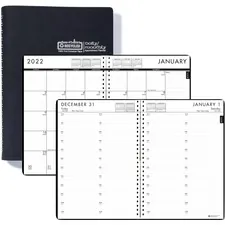 HOUSE OF DOOLITTLE HOD 289632 — House of Doolittle Recycled Daily/Monthly 24/7 Appointment Planner - Julian Dates - Daily, Monthly - 1 Year - January 2022 till December 2022 - Hourly - 1 Day Single Page Layout 1 Month Double Page Layout - 7 x 10 Sheet Size - Wire Bound - Leather, Paper - Blue - Non-refillable - 1 Each