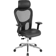 Lorell LLR 85035 — Lorell High Back Executive Chair - Black Leather Seat - Aluminum Frame - 5-star Base - 1 Each