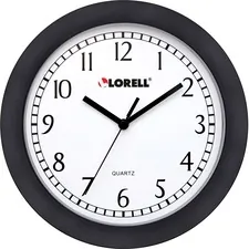 Lorell LLR 60987 — Lorell 9 Round Profile Wall Clock - Analog - Quartz - White Main Dial - Black/Plastic Case