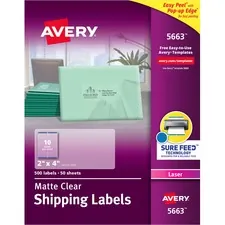 Avery Dennison AVE 5663 — Avery® Easy Peel Return Address Labels - Permanent Adhesive - Rectangle - Laser - Clear - Film - 10 / Sheet - 50 Total Sheets - 500 Total Label(s) - 5