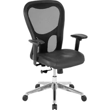 Lorell LLR 85036 — Lorell Mid Back Executive Chair - Black Leather Seat - Aluminum Frame - 5-star Base - 1 Each