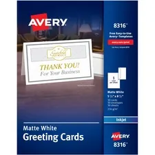 Avery Dennison AVE 8316 — Avery® Inkjet Greeting Card - White - 97 Brightness - 8 1/2 x 5 1/2 - Matte - 30 / Box - FSC Mix - Rounded Corner