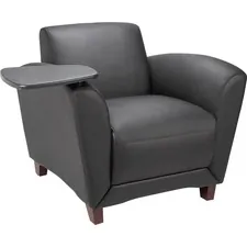 Lorell LLR 68953 — Lorell Reception Seating Chair with Tablet - Black Leather Seat - Four-legged Base - 1 Each