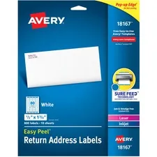 Avery Dennison AVE 18167 — Avery® Laser & Inkjet Return Address Labels - Permanent Adhesive - Rectangle - Laser, Inkjet - White - Paper - 80 / Sheet - 10 Total Sheets - 800 Total Label(s) - 5