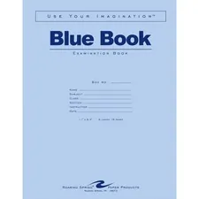 ROARING SPRING PAPER PRODUCTS ROA 77517 — Roaring Spring 8 - sheet Blue Examination Book - Letter - 8 Sheets - 16 Pages - Stapled Red Margin - 15 lb Basis Weight - 8 1/2 x 11 - White Paper - Blue Cover - 50 / Pack