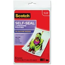 3M MMM PL900G — Scotch Self-sealing Photo Laminating Sheets - Laminating Pouch/Sheet Size: 4.30" Width x 6.30" Length x 9.50 mil Thickness - Thick Gloss - for Photo, Document, Lists, Card, Recipe, Artwork - Acid-free, Photo-safe, Double Sided, Self-sealing - Clear - 5 / Pack