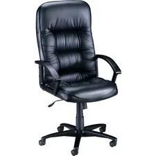 Lorell LLR 60116 — Lorell Tufted Leather Executive High-Back Chair - Black Leather Seat - Black Frame - 5-star Base - Black - 1 Each