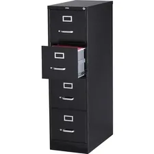 Lorell LLR 60191 — Lorell Vertical file - 4-Drawer - 15 x 26.5 x 52 - 4 x Drawer(s) for File - Letter - Vertical - Security Lock, Ball-bearing Suspension, Heavy Duty - Black - Steel - Recycled