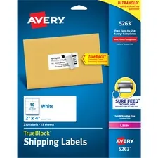 Avery Dennison AVE 5263 — Avery® Easy Peel White Shipping Labels - Permanent Adhesive - Rectangle - Laser - White - Paper - 10 / Sheet - 25 Total Sheets - 250 Total Label(s) - 5