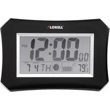 Lorell LLR 60998 — Lorell LCD Wall/Alarm Clock - Digital - Quartz - LCD - Black Main Dial - Silver/Plastic Case