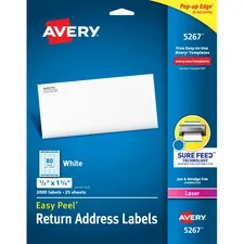 Avery Dennison AVE 5267 — Avery® Easy Peel Mailing Laser Labels - Permanent Adhesive - Rectangle - Laser - White - Paper - 80 / Sheet - 25 Total Sheets - 2000 Total Label(s) - 5
