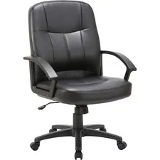 Lorell LLR 60121 — Lorell Chadwick Managerial Leather Mid-Back Chair - Black Leather Seat - Black Frame - 5-star Base - Black - 1 Each