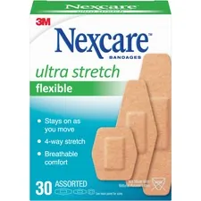 3M MMM 57630PB — Nexcare Soft 'n Flex Bandages - Assorted Sizes - 0.94 x 1.13 , 1.13 x 3 , 0.88 x 2.25 - 30/Box - 30 Per Box - Tan - Fabric