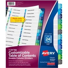 Avery Dennison AVE 11321 — Avery® Two-Column Table Contents Dividers w/Tabs - 24 x Divider(s) - 1-24, Table of Contents - 24 Tab(s)/Set - 8.5 Divider Width x 11 Divider Length - 3 Hole Punched - White Paper Divider - Multicolor Paper Tab(s) - 24 / Set