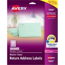 Avery Dennison AVE 15667 — Avery® Easy Peel Return Address Labels - Permanent Adhesive - Rectangle - Laser - Clear - Film - 80 / Sheet - 10 Total Sheets - 800 Total Label(s) - 5