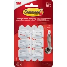 3M MMM 17006 — Command Mini White Hooks with White Strips - 6 Small Hook - 8 oz (226.8 g) Capacity - Plastic - White - 6 / Pack