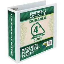 Samsill SAM 16997 — Samsill Earth's Choice Durable 4 Biobased, Eco-friendly View Binder - 4 Binder Capacity - Letter - 8 1/2 x 11 Sheet Size - 775 Sheet Capacity - D-Ring Fastener(s) - 2 Pocket(s) - Polypropylene, Chipboard - White - 1.45 lb - Recycled - Archival-safe, Clear Overlay, Locking Ring, Acid-free - 1 Each