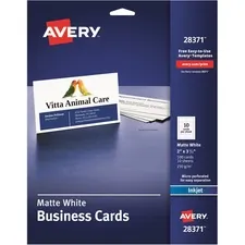 Avery Dennison AVE 28371 — Avery® Business Cards, Matte, 2-Sided Printing, 100 Cards (28371) - 97 Brightness - 2 x 3 1/2 - 80 lb Basis Weight - 216 g/m² Grammage - Matte - 5 / Sheet